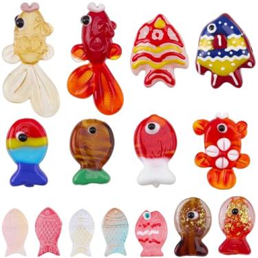 Imagem de SUNNYCLUE 1 caixa com 15 peças, 15 estilos, contas de peixe, vidro, contas de animais a granel, amuletos de peixe de desenho animado, espaçadores soltos do oceano para fazer joias, pulseiras, brincos