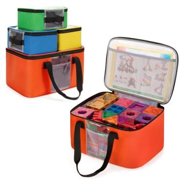 Imagem de Rexmica Pacote com 4 sacos de armazenamento de brinquedos para azulejos magnéticos de construção, bolsa organizadora multifuncional de armazenamento de brinquedos, blocos magnéticos, bolsa de viagem
