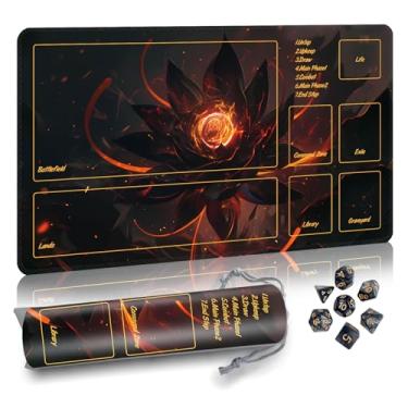 Imagem de Partypda MTG Mat TCG DND Playmat with Storage Bag & 7 Dice | Waterproof Non-Slip Surface | Premium Edge-Locking Design | Play Mat with Zones for Magic Playmat Gaming Mat (Black Lotus)