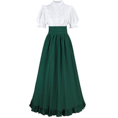 Imagem de FCCAM Vestido Vitoriano Verde para Mulheres Manga Curta Vestido Eduardiano 1800 Vestido de Baile Fantasia Renascentista GG