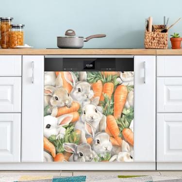 Imagem de SEHANY Capa magnética de conto de fadas fofo coelhinho da Páscoa, adesivos magnéticos decorativos antiarranhões para painel de geladeira e lava-louças, decoração de flores de fazenda de cozinha
