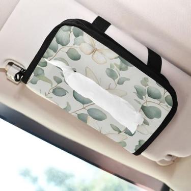 Imagem de SEHANY Porta-lenços de papel de carro com folhas verdes, caixa de lenços para carro, viseira solar, porta-guardanapos, dispensador de máscara de carro retangular, caixa de lenços de papel de veículo