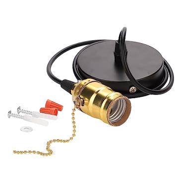 Imagem de SIWOTED E26 Vintage Pingente Suporte de luz com interruptor de corrente de puxar base de lâmpada montada no teto (Ouro)