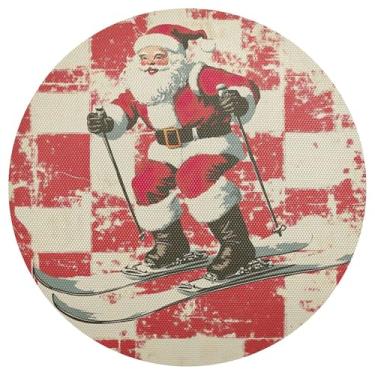 Imagem de xigua Jogo americano redondo de Natal Papai Noel, conjunto de 6, tapete de mesa redondo antiderrapante resistente ao calor, tapetes de mesa de 48 cm para decoração de cozinha, jantar e festa