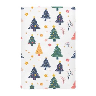 Imagem de Wassud Jogo de lençol colorido para berço de árvores de Natal para meninos e meninas, respirável, lençol com elástico, neutro, 71 x 132 cm