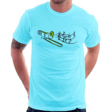 Imagem de Camiseta Trombone Notas Musicais - Foca na Moda, Azul claro, G
