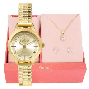 Imagem de Relógio de Pulso Feminino Pequeno Condor Dourado CO2035NHW/K4X Colar e