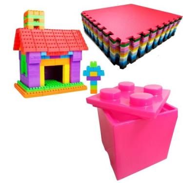 Imagem de Kit Criativo Infantil Caixa LEGO P, Tatame 1x1 e 200 Multiblocos, Rosa