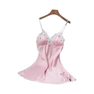 Imagem de Camisola De Noite Sexy De Seda Com Renda Para Mulheres, Alças Em Laço,