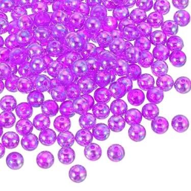Imagem de Generic Contas redondas de acrílico de 8 mm, 100 peças de contas transparentes redondas de cores AB com orifício para brinco, pulseira, colar, chaveiros, roxo escuro