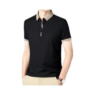 Imagem de Camisa polo masculina de manga curta casual de cor sólida verão confor