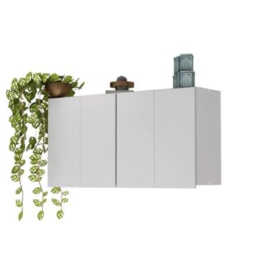 Imagem de Armário de Cozinha Modular Branco, 4 Portas, Microondas e Prateleiras, com Rodízios