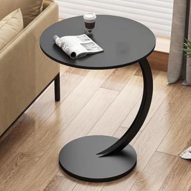 Imagem de Mesa Lateral Em Forma De C Com Rodas, Mesa De Café Compacta, Mesa De Cabeceira Industrial, Com Rodízios De Estrutura De Metal, Para Espaço Pequeno, Sala De Estar, Quarto, Black