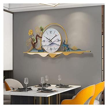 Imagem de WHLBD Relógio de parede leve e luxuoso, folha de ginkgo, relógio de parede grande, mudo, moderno, algarismos arábicos, material de metal, decorações de escritório em casa