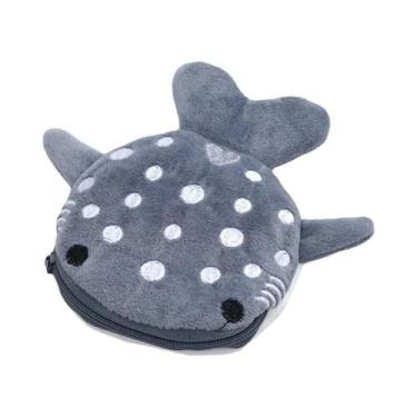 Imagem de Carteira De Moedas De Pelúcia Mini Baleia Tubarão Azul Com Zíper Para 