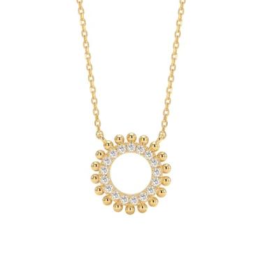 Imagem de MEVECCO Colar feminino banhado a ouro 18 k com pingente de sol banhado a ouro 18 quilates, feito à mão, minimalista, pequena joia fofa para presentes de aniversário