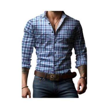 Imagem de Camisa Masculina De Manga Longa Com Estampa Xadrez Oversized, Botão Fr