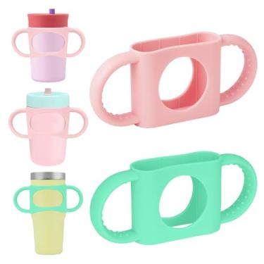 Imagem de NiHome 2 peças de alça dupla de silicone para copo Stanley (rosa + verde)