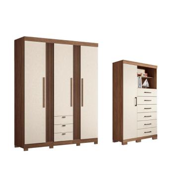 Imagem de Guarda Roupa 2 Peças (1guardaroupa+1cômoda) Qc258 Jatoba/areia - Santos Andirá