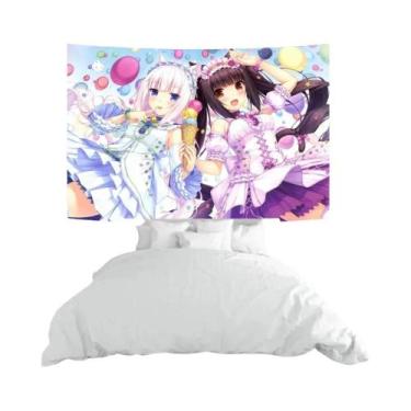 Imagem de Tapeçaria De Parede Anime Nekoparas Rosa Kawaii Psicodélica Para Decor