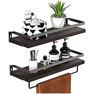 Imagem de Prateleiras Rústicas, Prateleiras Decorativas de Parede Conjunto de 2, Prateleiras Rústicas Flutuantes de Arame de Metal Montadas na Parede para Sala de Estar Cozinha Escritório, Marrom (Preto)