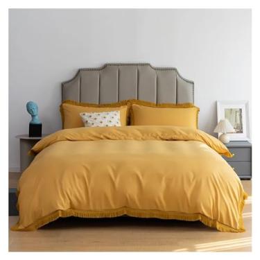 Imagem de Capa de edredom macia branca e preta com franjas, solteiro, tamanho familiar, microfibra ultra macia, elegante, lençol de cama de luxo em uma bolsa (F King Size 4 peças)