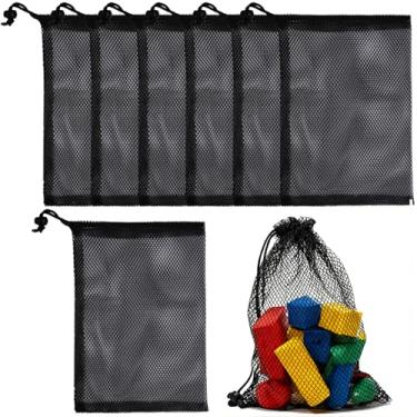 Imagem de Verkelly Conjunto de 8 bolsas de malha, sacos de nylon com cordão, 20 x 30 cm, sacos de lavanderia, fecho de cordão, bolsa de ginástica para basquete, vôlei, futebol, golfe, bolas (preto)
