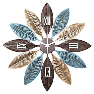 Imagem de U5GAAALPPQ9 Relógio de parede grande de metal silencioso para quartos relógio retrô em forma de folha decorativo sala de estar quarto de crianças escritório sala de estudo 24 polegadas/32 polegadas