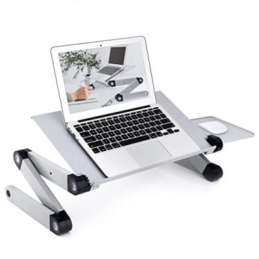 Imagem de Mesa ajustável de alumínio para laptop, mesa ventilada ergonômica para TV, cama, mesa de colo para trabalho em casa, escritório, sofá de elevação prata