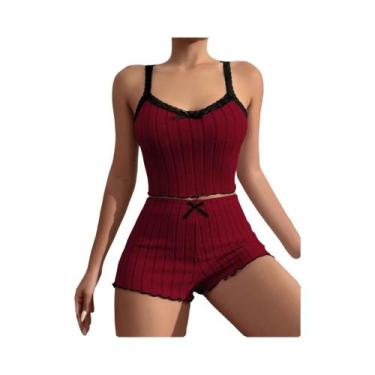 Imagem de Conjunto De Pijama Feminino Sexy Com Estampa De Laço Em Seda Leite Con
