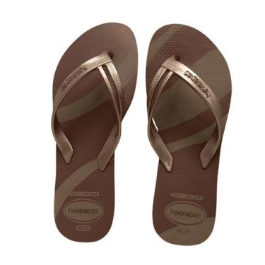 Imagem de Chinelo Feminino Havaianas Elegance Print, Cappuccino, 37/38