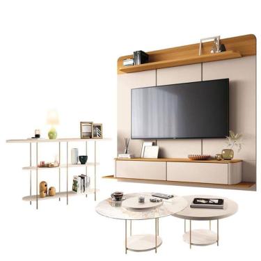 Imagem de Home Suspenso Galax Cinamomo Off White E Aparador Infinity E Kit Mesa De Centro Sky Off White- Hb Móveis