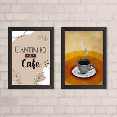 Imagem de Quadros Decorativos Café Boho 24x18cm Kit 2 - Moldura Branca