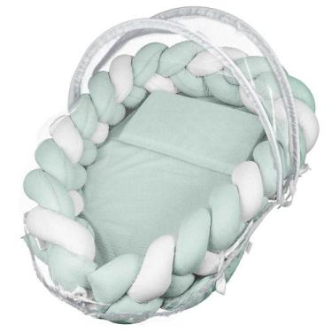 Imagem de Kit Ninho Redutor de Berço 150 Fios Baby Joy Fábula, verde c/ branco