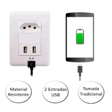 Imagem de Tomada de parede tripla USB TOMADA E INTERRUPTOR BIVOLT 10A - NEW