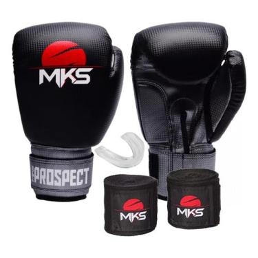 Imagem de Kit luva de boxe muay thai kickboxing prospect preto/prata + bandagem 