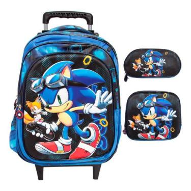 Imagem de Kit Mochila Rodinha Lancheira Estojo Sonic Envio 24 Hrs - TOYS 2U