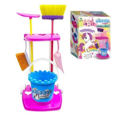 Imagem de Vassoura Infantil Kit Brinquedo Menina Mini Vassourinha Rodo Pá Com Ca