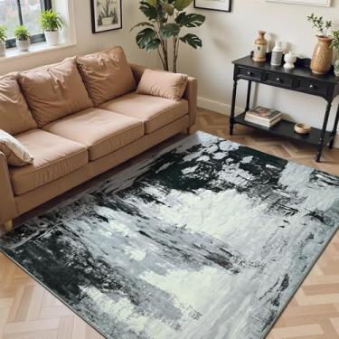 Imagem de ULTSOFE Tapetes de área 10 x 15 cm para sala de estar, laváveis na máquina, tapetes cinzentos antiderrapantes macios e finos com estampa abstrata, tapete grande dobrável para cozinha, sala de jantar