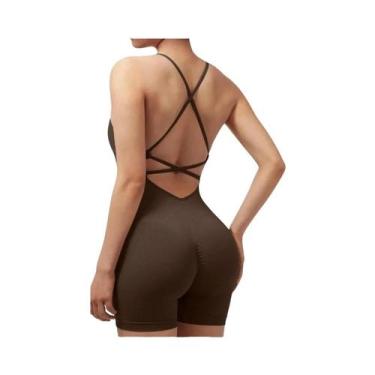 Imagem de Macacão Feminino De Verão Em Nylon Canelado Liso Para Yoga, Esportes E