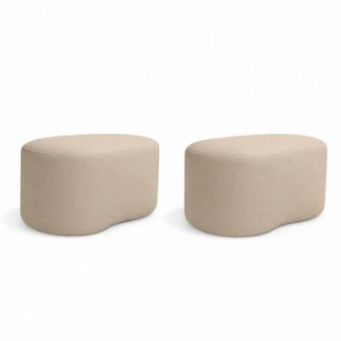 Imagem de Kit 2 Puff Feijão Curvo Orgânico Sala Redondo Confortável Moderno Suede Bege