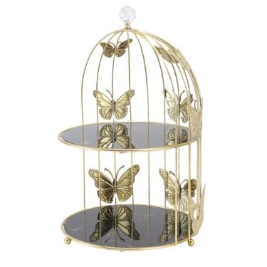 Imagem de Luocute Suporte para Bolo de Cupcake de Gaiola de Pássaro, Display de Sobremesa de Metal Dourado Com Material de Ferro de Vidro, para Festa de Casamento, Aniversário, chá de bebê,