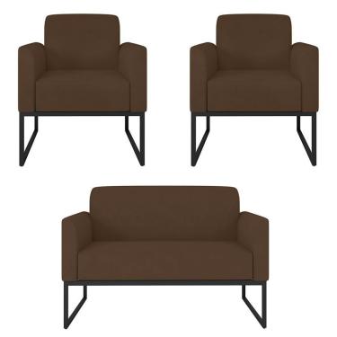 Imagem de Kit Namoradeira E 2 Poltronas Industrial Preta S06 Marrom