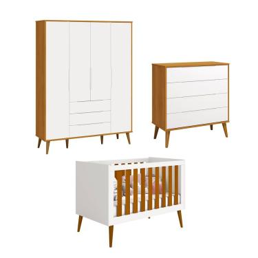 Imagem de Jogo De Quarto Retro Elfe Gaveteira Branco Fosco Com Savana - Moveisaqui