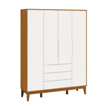 Imagem de Roupeiro Elfe Classic 4 Portas 3 Classic Gavetas Branco Fosco Com Savana - Moveisaqui