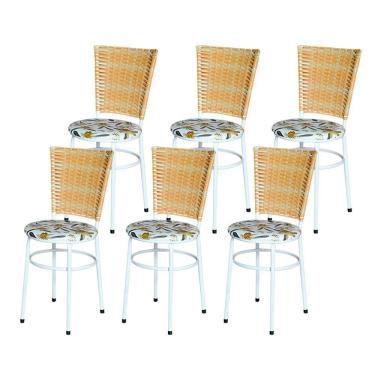 Imagem de 6 Cadeiras Para Mesa Branca Hawai Palha Assento Floral Cor:floral Orquídea