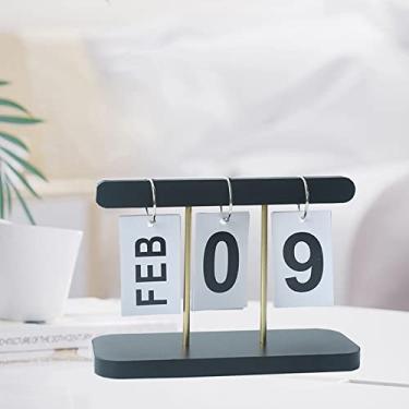 Imagem de Calendário dobrável perpétuo de madeira, calendário diário requintado para escritório em casa com design simples e moderno (preto)