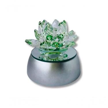 Imagem de Enfeite Escultura De Vidro Flor De Lotus De 13cm Com Base Espelhada Led Rgb Enfeite De Cristal Verde