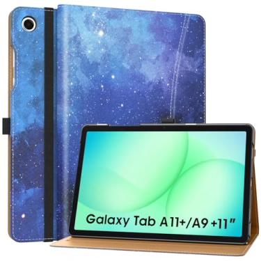 Imagem de MoKo Capa para Samsung Galaxy Tab A11+/A11 Plus/A9+/A9 Plus 11 polegadas 2025/2023, capa fólio de couro sintético multi-ângulo com alça de mão, bolso, despertar/hibernar automaticamente, céu estrelado