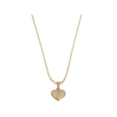 Imagem de Colar Cartier 50Cm Coração Branco Letra J Banhado Ouro 18K